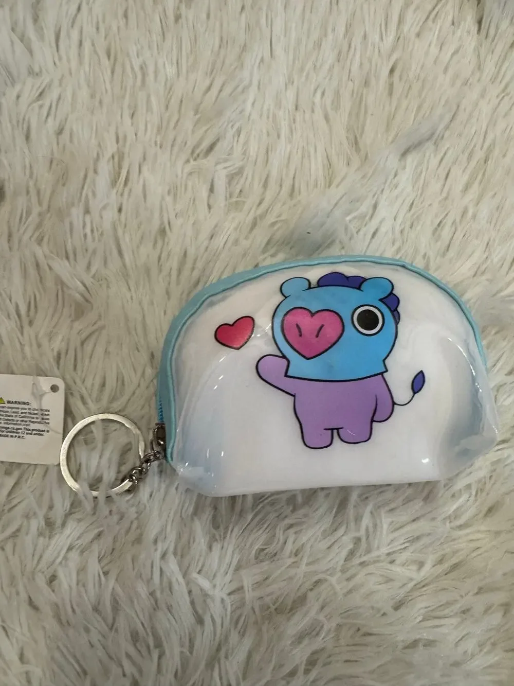 BTS Mang J-Hope coin purse blue pouch keychain Blue a heart-shaped face